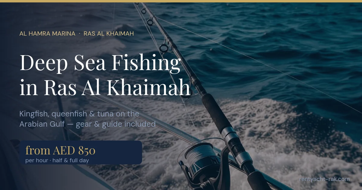 Deep sea fishing boat on the Arabian Gulf off Ras Al Khaimah, departing Al Hamra Marina